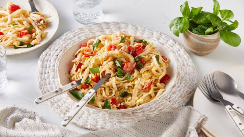 Easy Summer Tomato, Corn and Chive Pasta